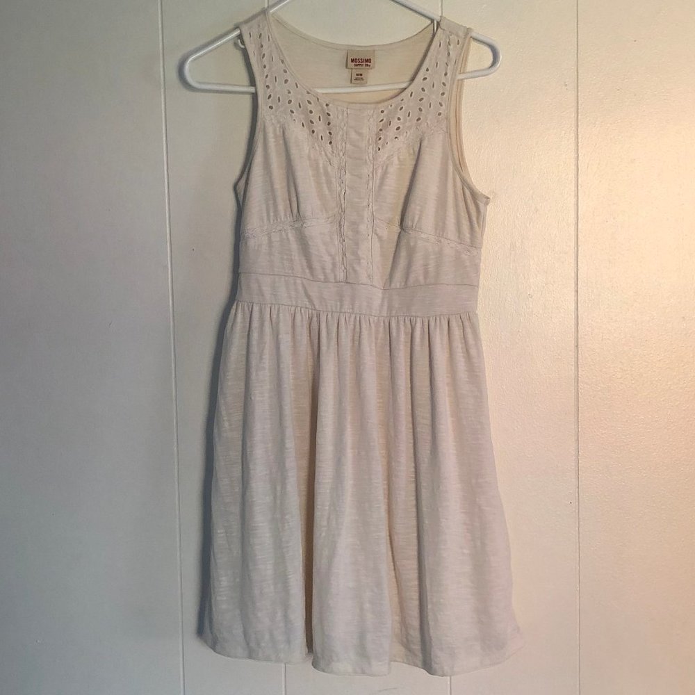 white dress, midi, knit detailing